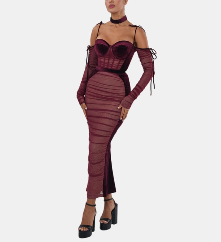 Sheer Mesh Off-shoulder Maxi Dress Sheer Mesh Off-shoulder Maxi Dress