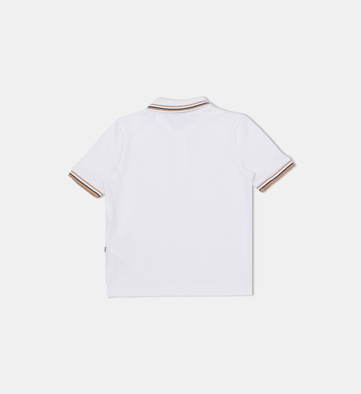 قميص بولو بأكمام قصيرة مخططة وأساور مضلعة