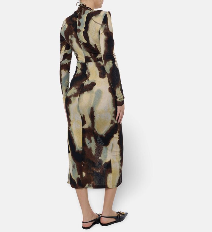 Nanushka Aponi All-over Abstract Camouflage Ruched Maxi Dress, Model View