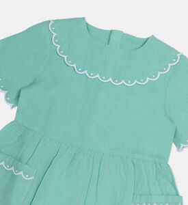 فستان قصير كتان بحافة صدفية