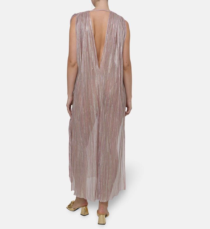 Blue For Burgundy Metallic Pleated Column-cut Maxi Dress, Model View