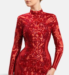 Michael Cinco Sequin Embroidered Midi Dress, Model View