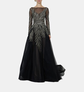 Leaves Sequins Flared Maxi Gown
