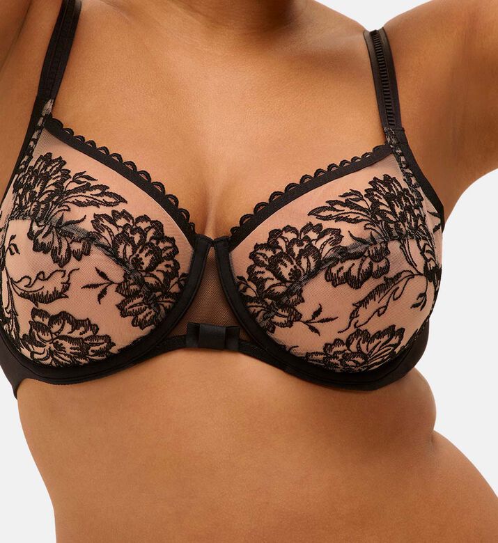 Sheer Tulle Embroidered Full Cup Bra