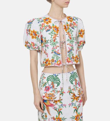 Delicate Forest Scarves Puff Sleeve Blouse