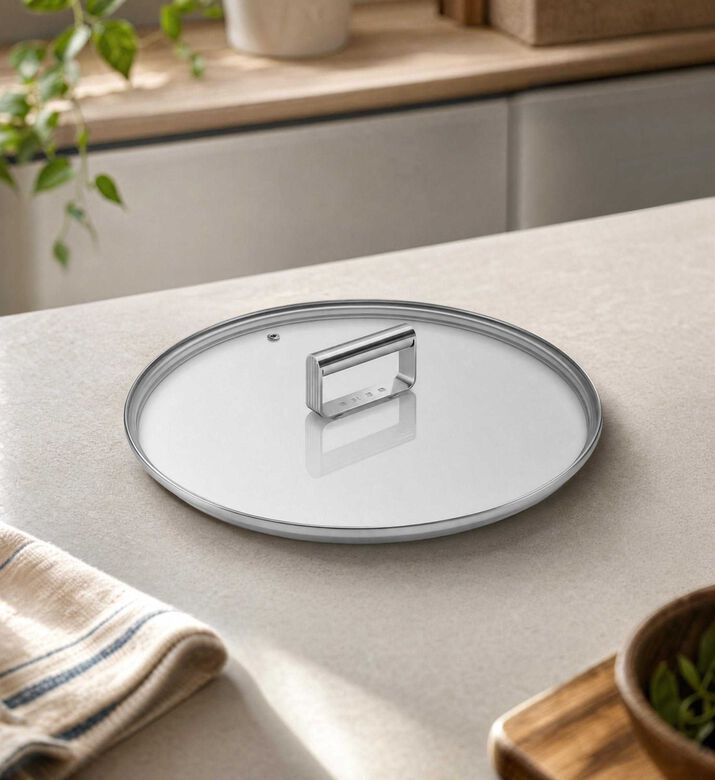 Smeg Tempered Glass Stainless Steel Rim Lid, Transparent, 29.5-cm, Model View