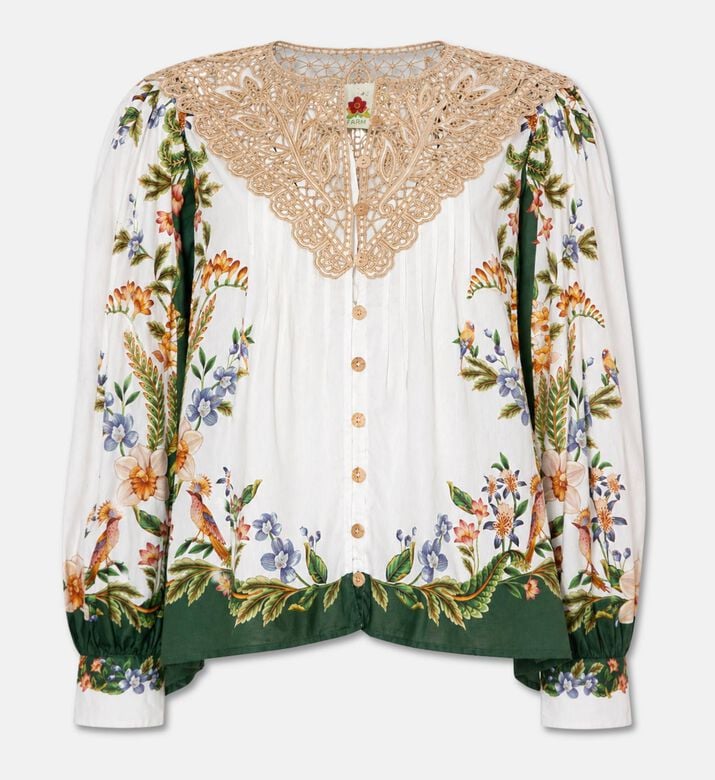 Farm Rio Paisley-print Lace Yoke Blouse, Packshot View