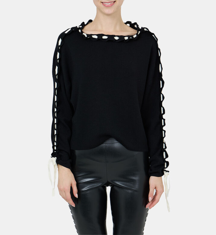 Calandra Ballon Lace-up Sleeve Pullover