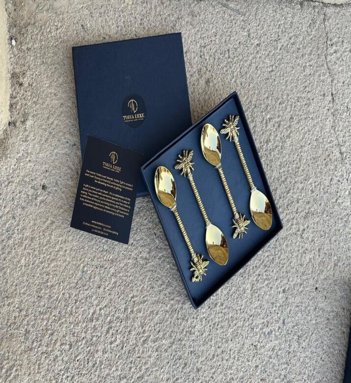 Tohfa Luxe Bee Brass 4-piece Dessert Spoon Set, Packshot View