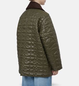 Ganni Contrast Collar Floral-quilted Jacket, Olive, L-xl, Model View