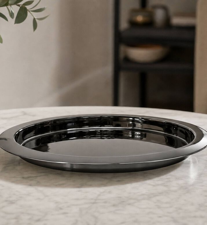 Salt and Pepper Kennedy Metallic Bar Tray Round, Black, 39.5-cm, Model View