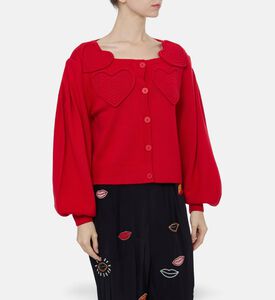 Farm Rio Heart-embroidery Button Closure Cardigan, Model View