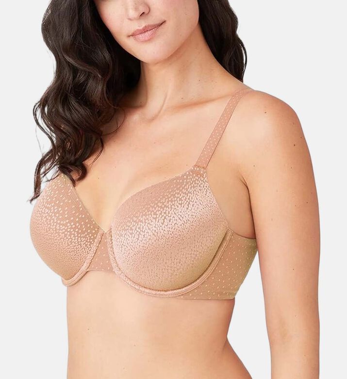Wacoal Back Appeal Dotted T-shirt Bra, Beige, 100, E, Model View