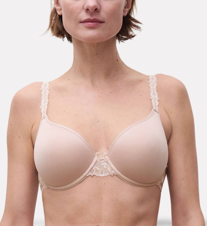 Chantelle Seamless Embroidered Floral Bra, Beige, 100, B, Model View