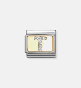 حلية بحرف تي كلاسيكية وفضية لامعة قابلة للتركيب