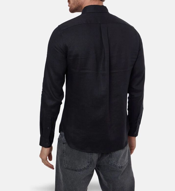 Vince Button-down Long-sleeve Shirt, Black, S, Model View