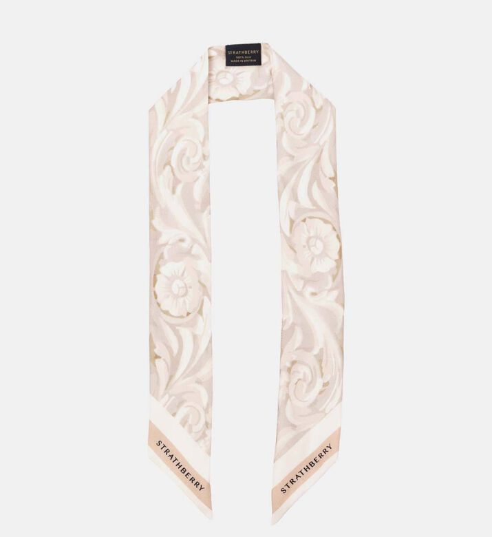 Strathberry Silk Skinny Floral-print Scarf, Beige, Packshot View