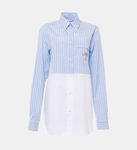 قميص مخطط بتطريز روبوت مقسم بألوان