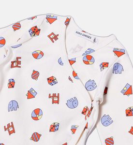 Bobo Choses All-over Colorful Animal Pattern Wrap-style Long-sleeve Bodysuit, Packshot View