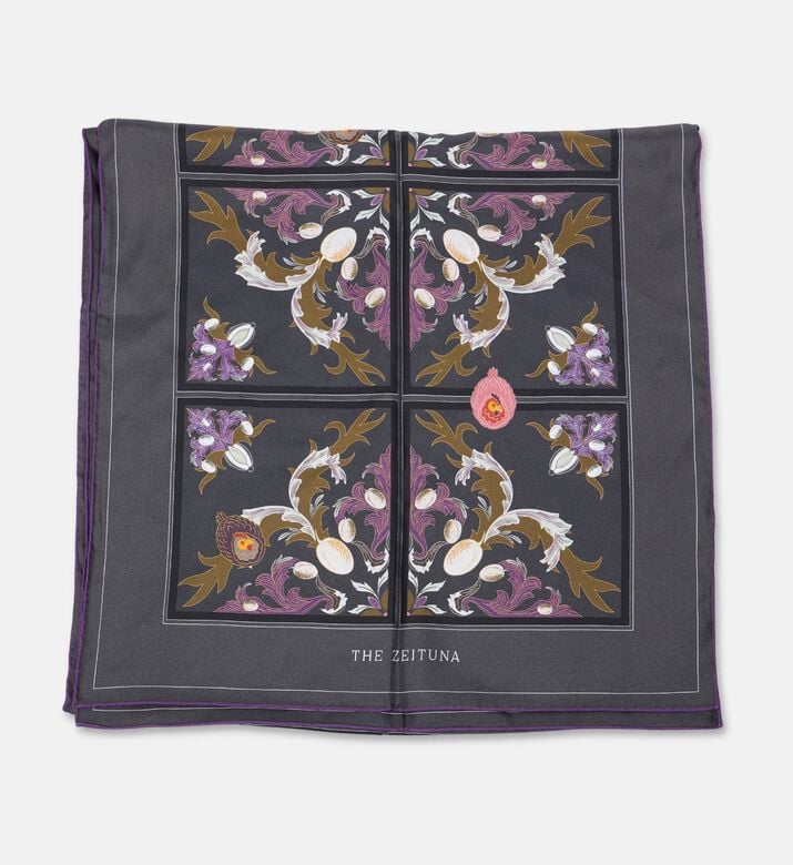 The Zeituna Henhouse Dark Silk All-over Tiled Floral-print Scarf, Packshot View
