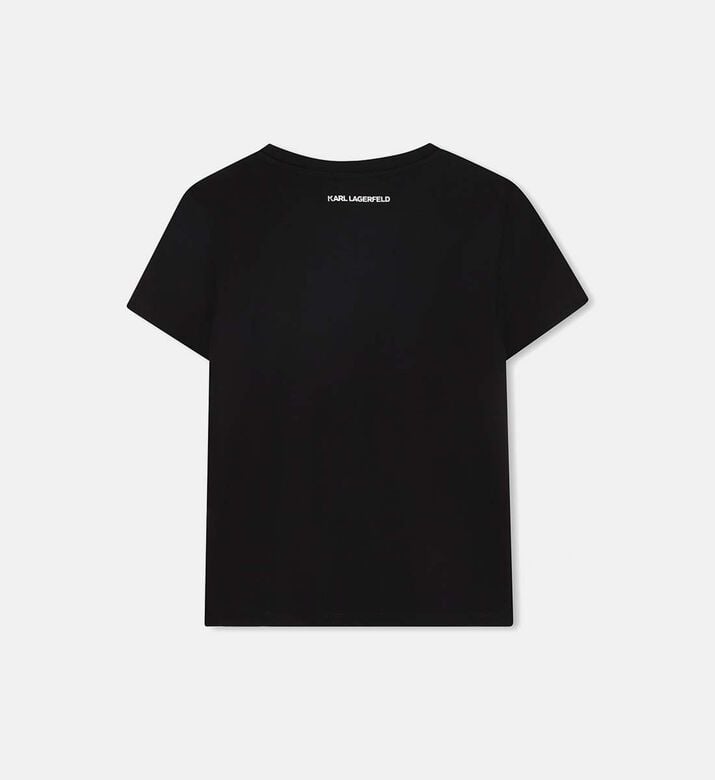 تيشيرت قصير الأكمام بشعار مرصع بكريستال