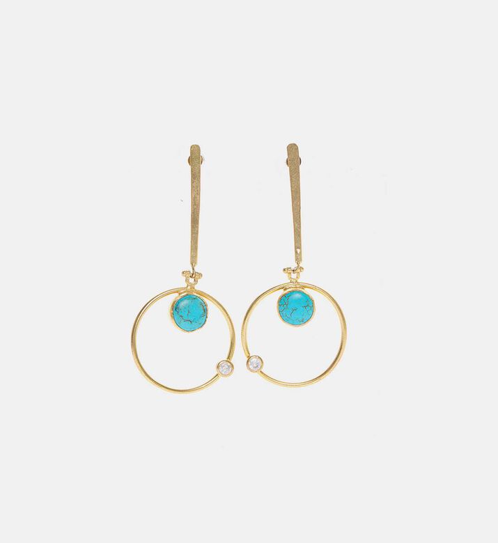 Long Gold-plated Round Turquoise Earrings