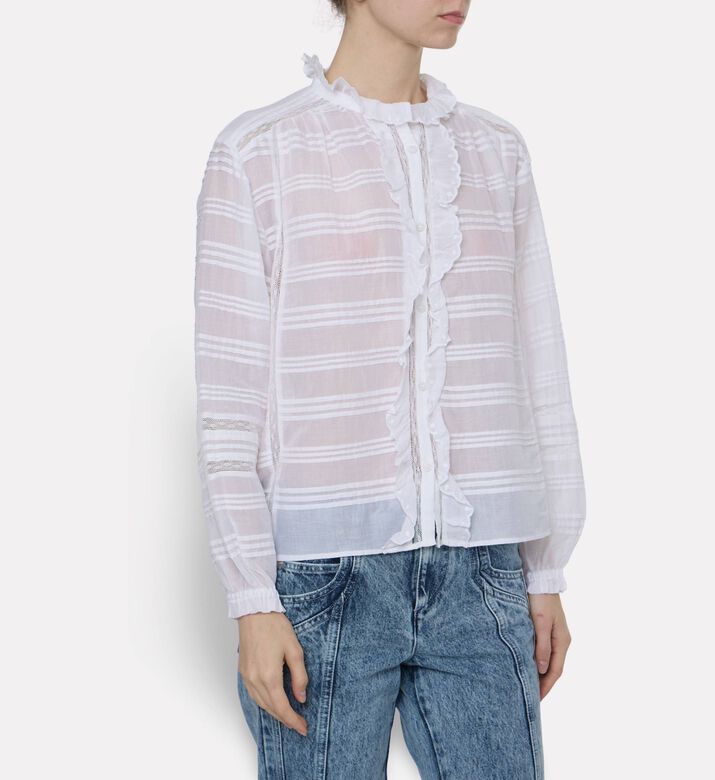 Isabel Marant Ruffled Pintuck Long-sleeve Blouse, Model View