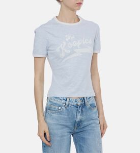 تيشيرت قصير الأكمام بطبعة شعار غرافيكي وحواف بلون مغاير