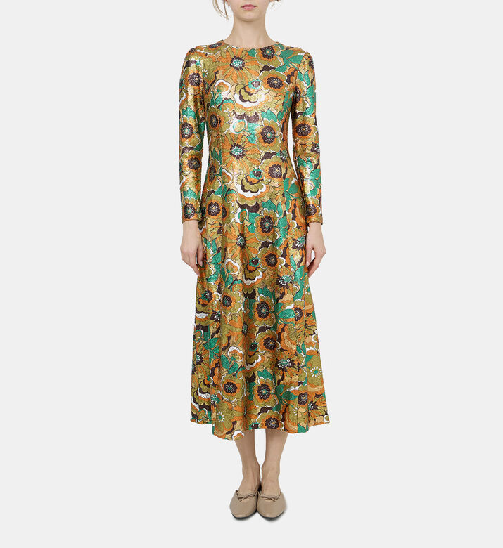 Floral Sequin Long-sleeve Midi Dress Floral Sequin Long-sleeve Midi Dress