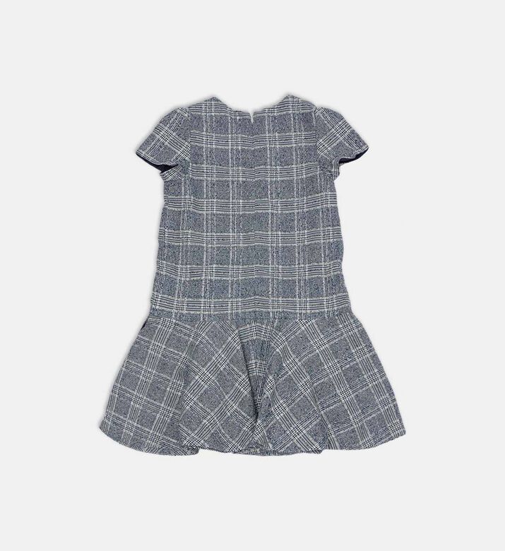 Checkered Ruffled Drop-waist Short-sleeve Dress