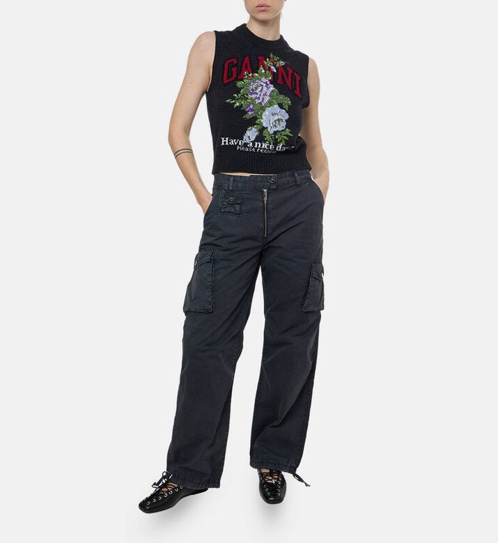 Ganni Flower-embroidery Sleeveless Vest, Model View