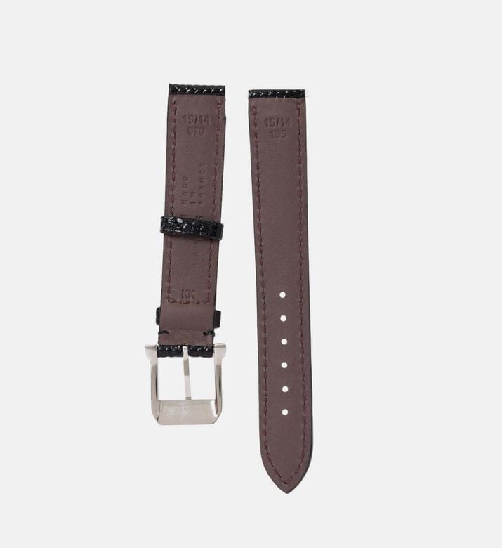Camille Fournet Shiny Lizard Watch Strap, Black, Packshot View Camille Fournet Shiny Lizard Watch Strap, Black, Packshot View
