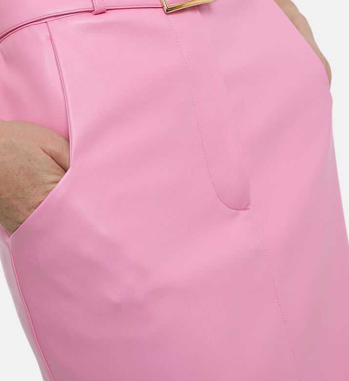 Rowen Rose Removable Belt Faux Leather Pencil Skirt, Model View