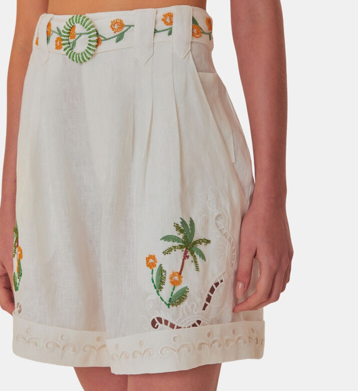 Coconut Tree Macaw Embroidered Richelieu Shorts
