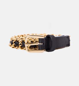 Woven Gold Chain Buckle Leather Belt