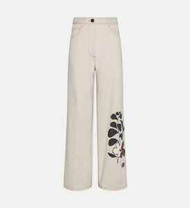 بنطال دنيم مطرز بأزهار