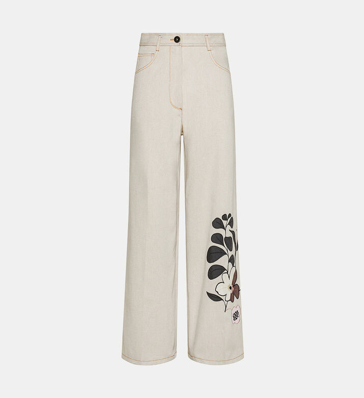 بنطال دنيم مطرز بأزهار