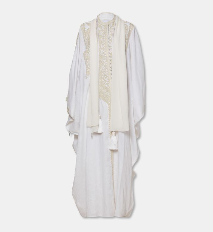 Moonlight Tonal-embroidery Braided Tassel Belt Abaya, Packshot View