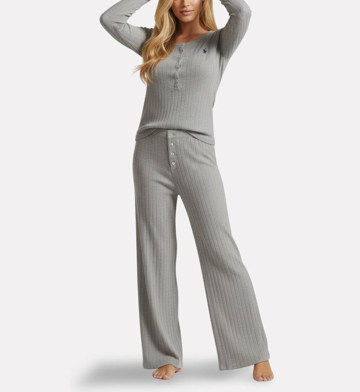 Polo by Ralph Lauren Logo-detail Ribbed Long-sleeve Pajama Set, Model View