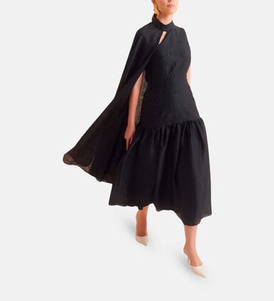 Asymmetric Cape Jacquard Flared Dress