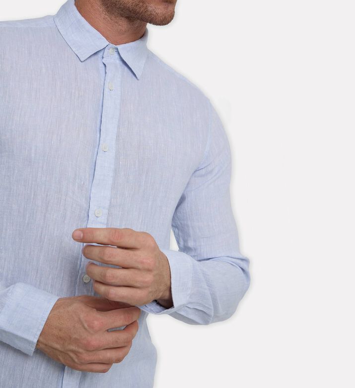 Galeries Lafayette Linen Button-down Classic Collar Shirt, Blue, S, Model View