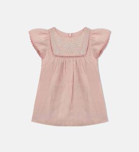 Embroidered Ruffle-sleeve Linen Dress Embroidered Ruffle-sleeve Linen Dress