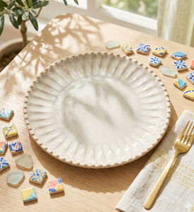 Home Deco and More Stoneware Raising Pearl Design Dinner Plate, Packshot View
