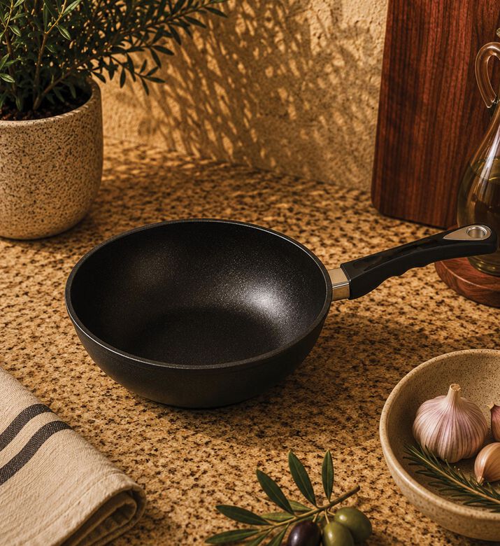 AMT Gastroguss Cast Aluminum Sauteuse Pan, Black, 24-cm, Packshot View
