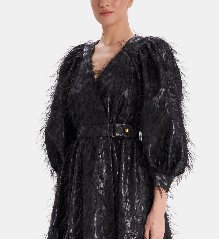 Puff-sleeves Flared Midi Dress