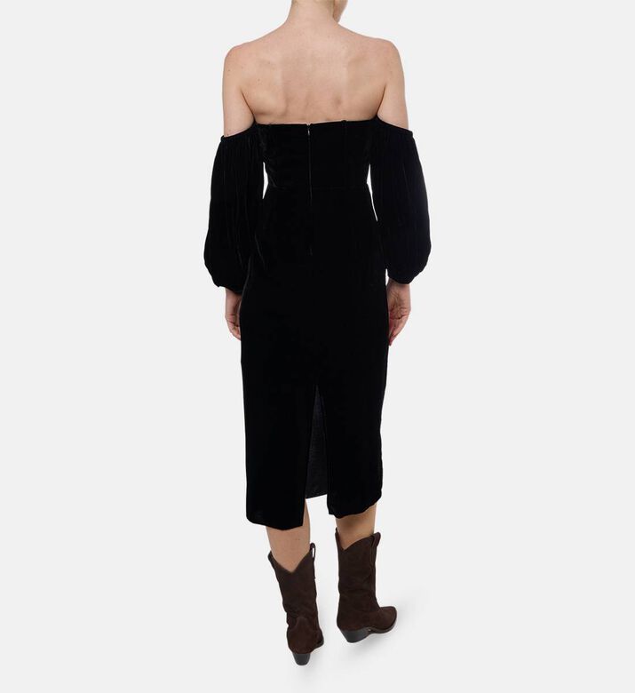 Forte-Forte Velvet Sweetheart Neck Midi Dress, Model View