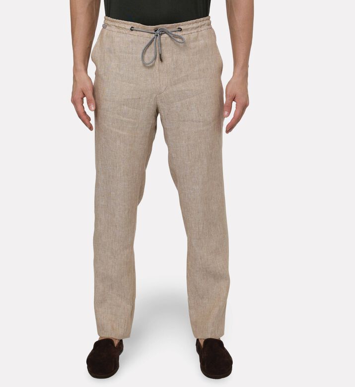 Corneliani Relaxed-fit Flax Drawstring Pants, Beige, 56, Model View