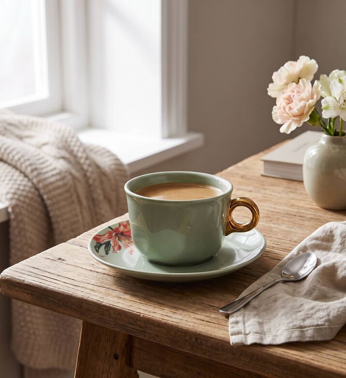 Essenza Coffee Cup And Saucer Gallery, Green, 220-ml, Model View