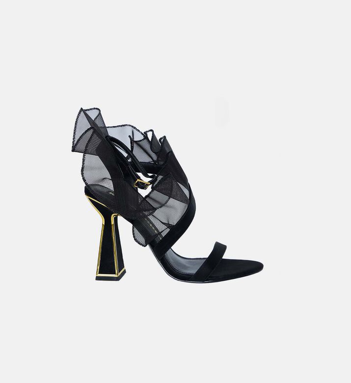 Mesh Ruffle Embellished Heels