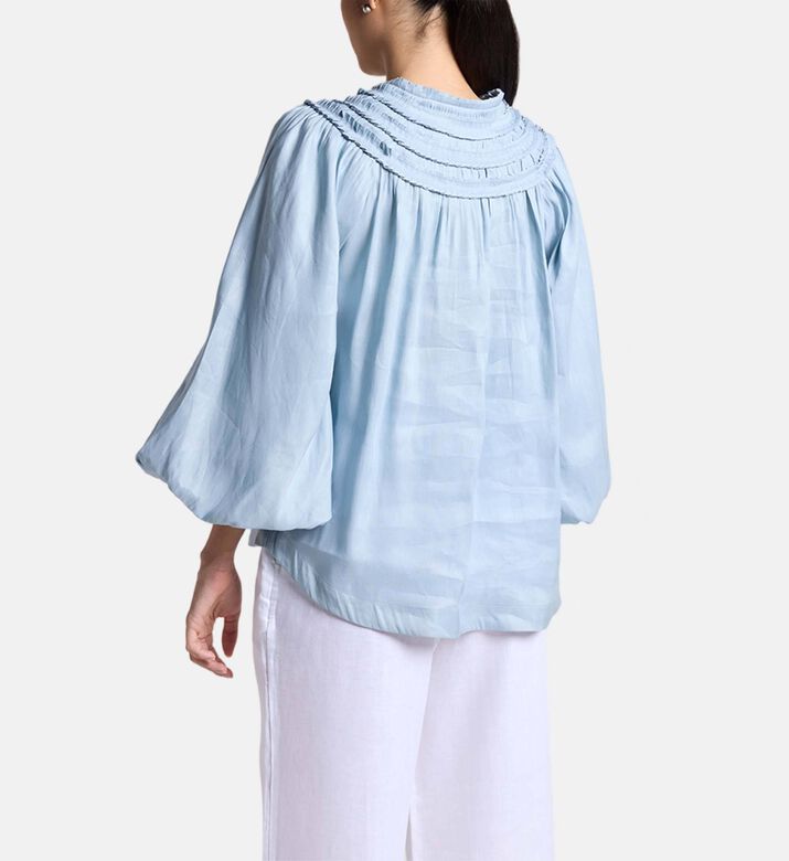 Carter and White Lizzie Pleated Ruffled Blouse, Blue, Xs, Model View